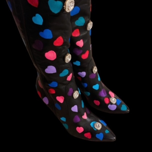 FarrahNayka Designs Shoes - Custom Painted Hearts & Rhinestone Zip Up Boots